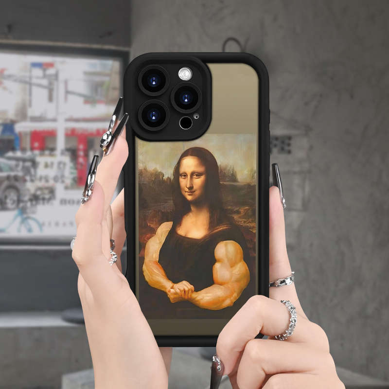 1Pc Black For iPhone 12 Muscle Mona Lisa Phone Case