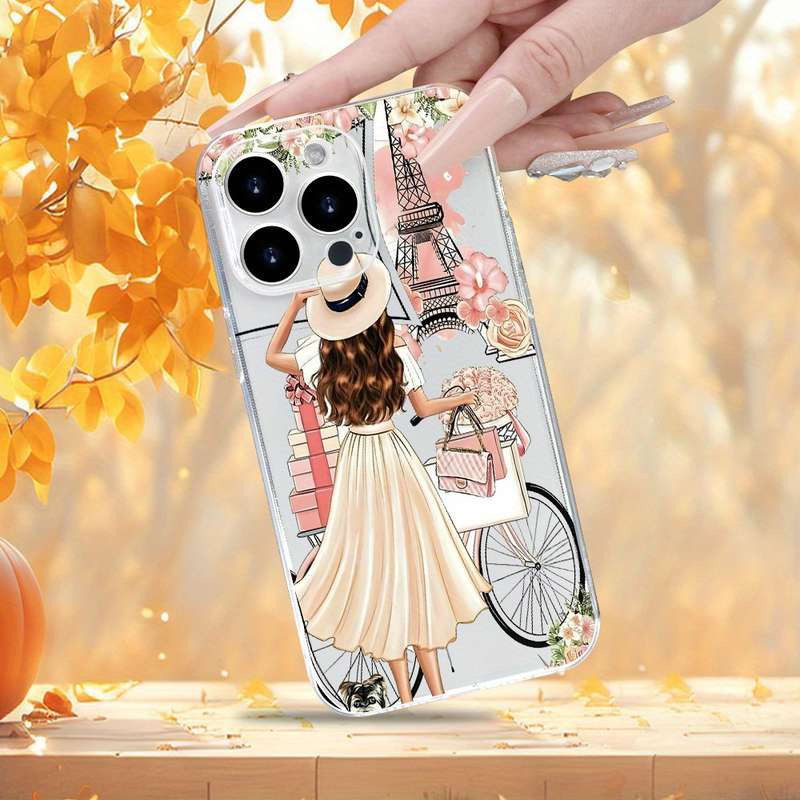 1Pc Transparent For iPhone 14 Plus Beautiful Long Hair Girl Phone Case