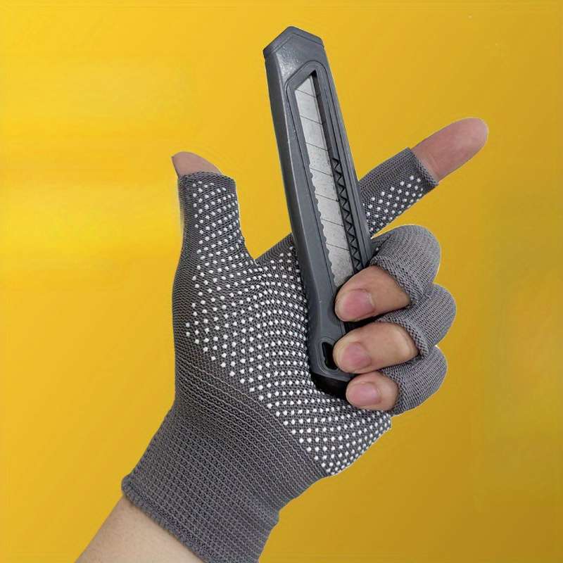 Work Gloves Color Gray Dew 5 Finger Dot Bead Nylon Gloves