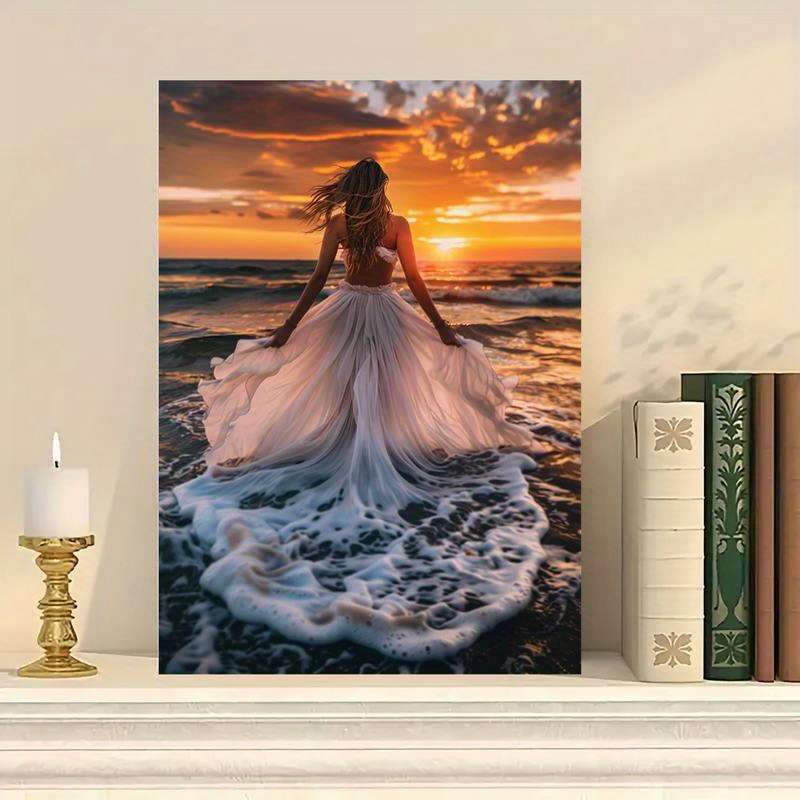 1000pcs Stunning Sunset Beach Scene Wooden Jigsaw Puzzle White Dress Woman at Sea Ar