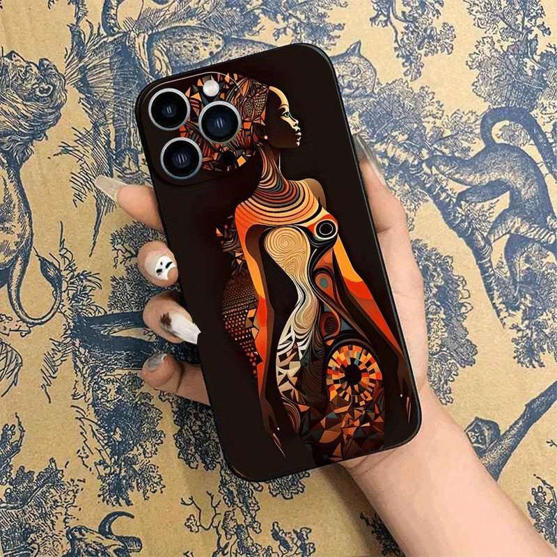 1Pc Black For iPhone 12 African Style TPU Phone Case