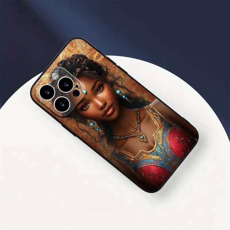 1Pc Black For iPhone 15 Pro African Woman Traditional Dress Phone Case