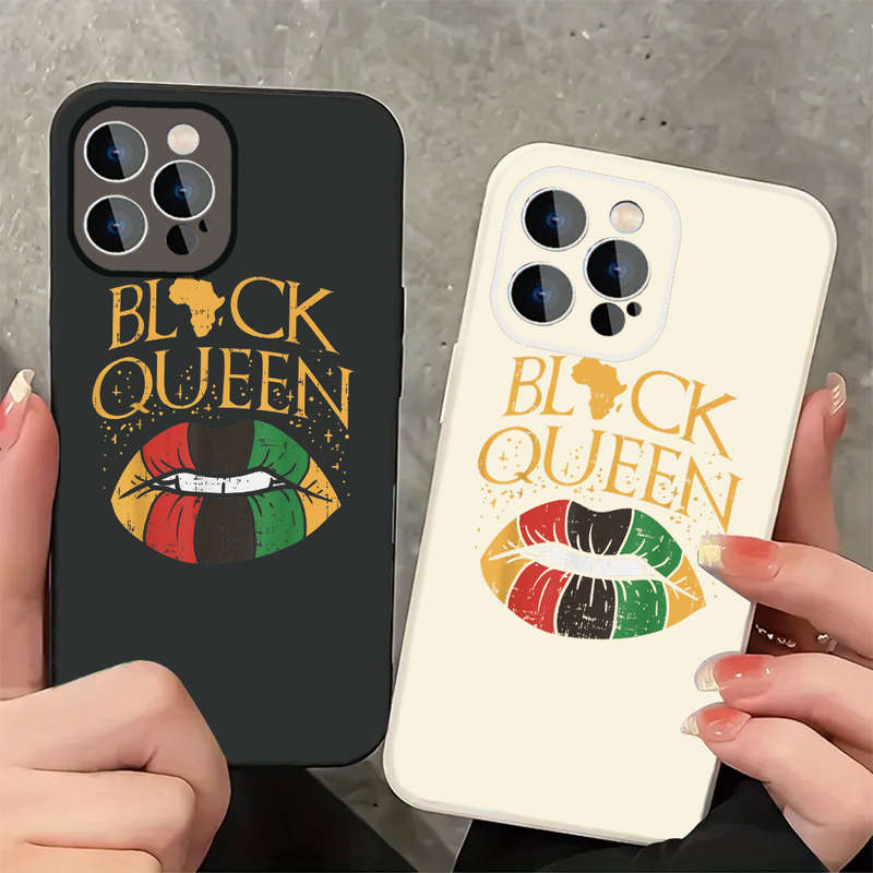 1Pc Ivory White For iPhone 15 Plus Black Queen Celebration Phone Case