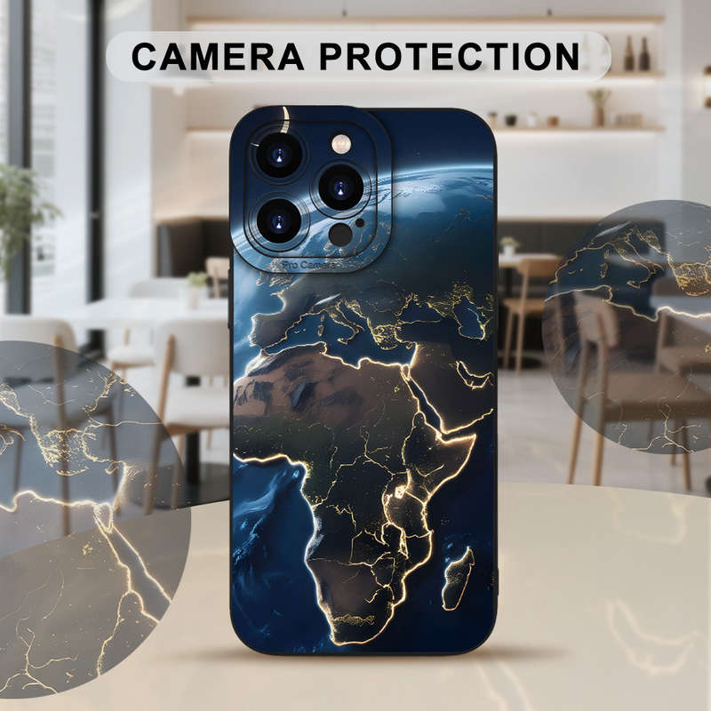 1Pc Black For iPhone 16 Plus Night View of Earth Phone Case