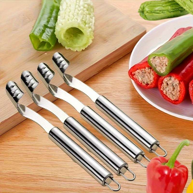 1pc Stainless Steel Peppers and Vegetables Corer Multi-Functional Serrated Kitchen Tool for R