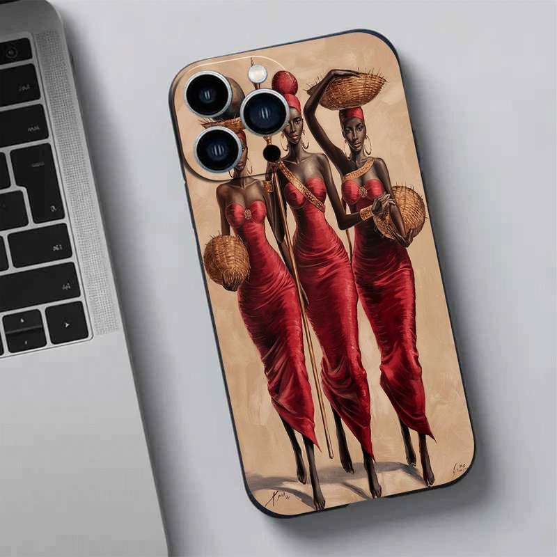 1Pc Black For iPhone 15 Plus African Lady TPU Phone Case
