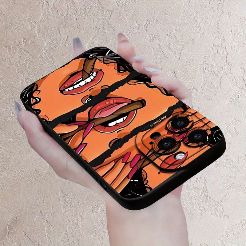 1Pc Black For iPhone 15 Plus Unique Cartoon Design Phone Case