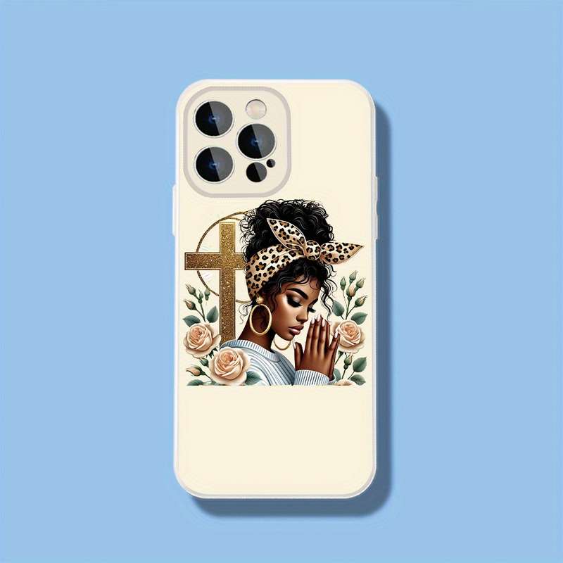 1Pc Black For iPhone 16 Pro Cross And Roses Phone Case