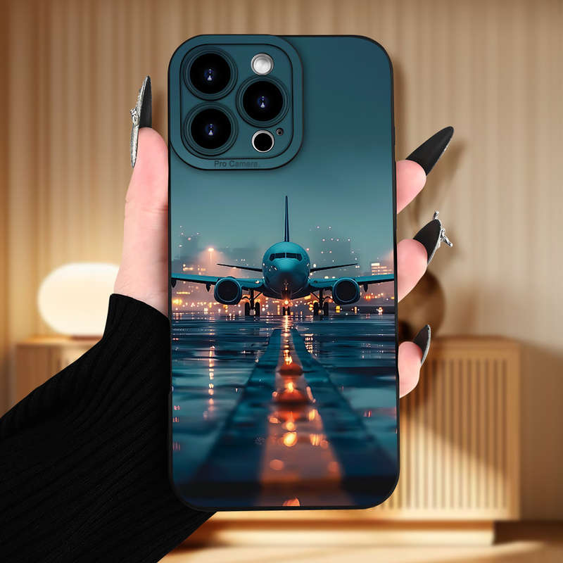 1Pc Black For iPhone 14 Plus Airplane Pattern Phone Case