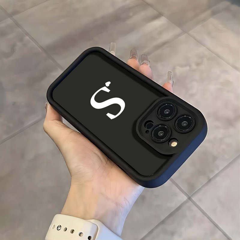 1Pc Black For iPhone 13 Pro Max English Letter Pattern Phone Case