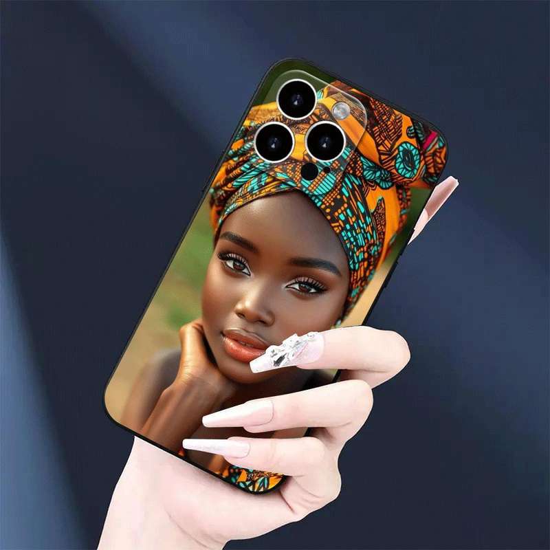 1Pc Black For iPhone 14 Plus African Woman Headwrap Mobile Phone Case