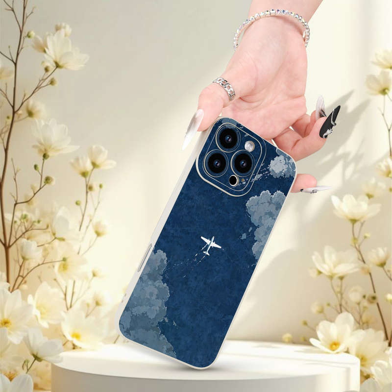 1Pc Beige For iPhone 12 Mini Airplane Pattern Phone Case