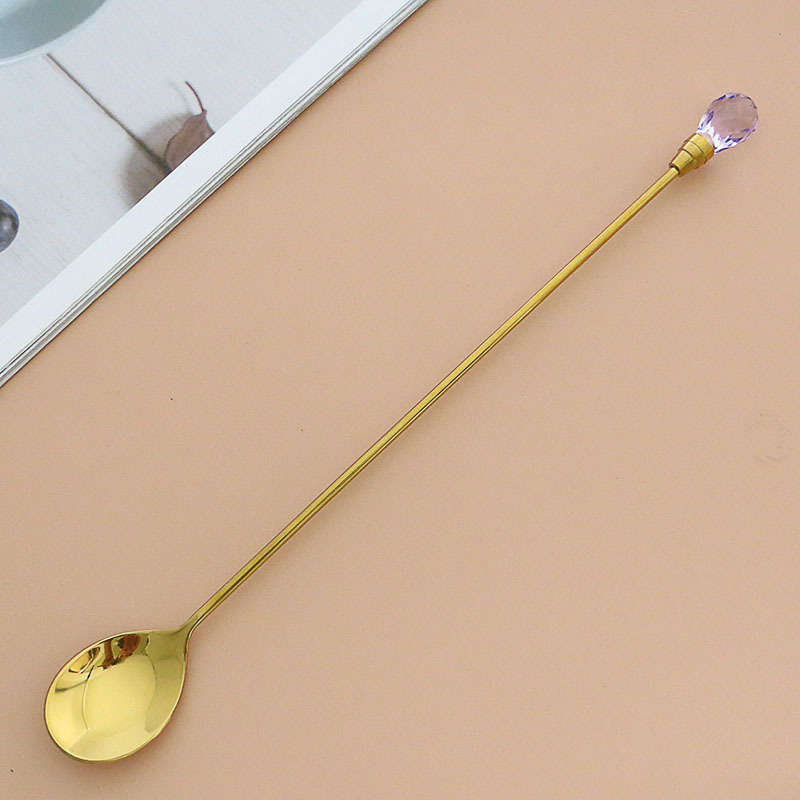 1pc Long-Handled Stirring Spoons with Artificial Diamond and Zirconia Inlay Perfect for Variou
