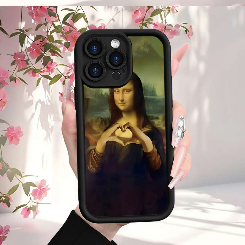 1Pc Black For iPhone XR Love Mona Lisa Heart Phone Case