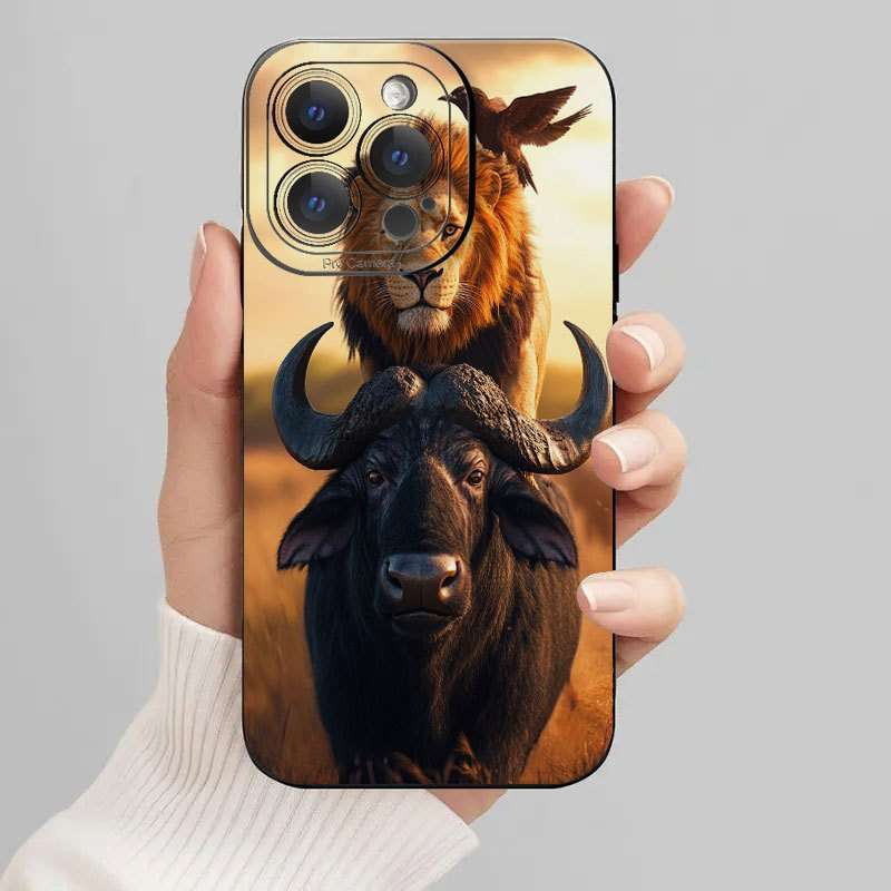 1Pc Black For iPhone XR African Lion Buffalo Phone Case