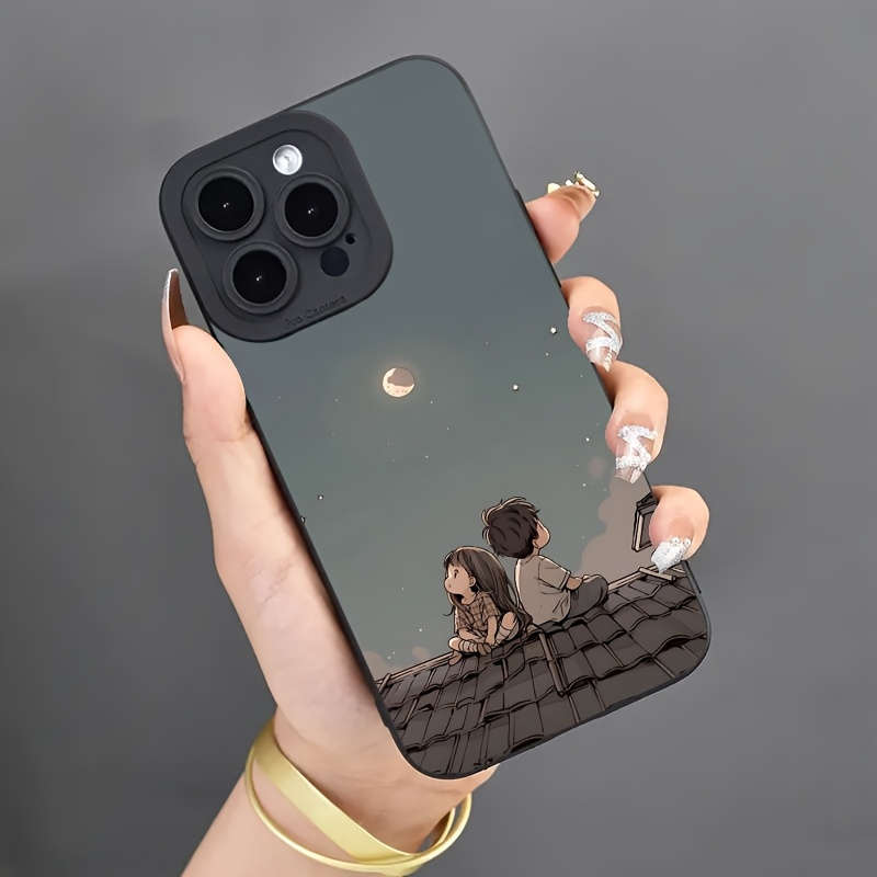 1Pc Black For iPhone 14 Pro Max Cartoon Pattern Phone Case
