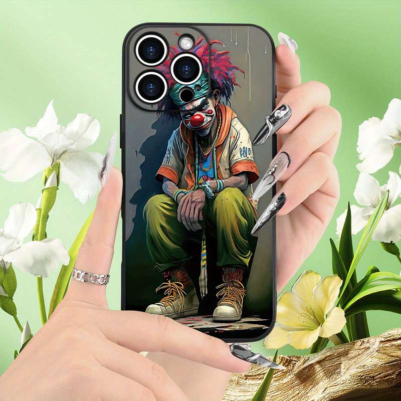 1Pc Black For iPhone 16 Plus Hip Hop Clown Pattern Phone Case