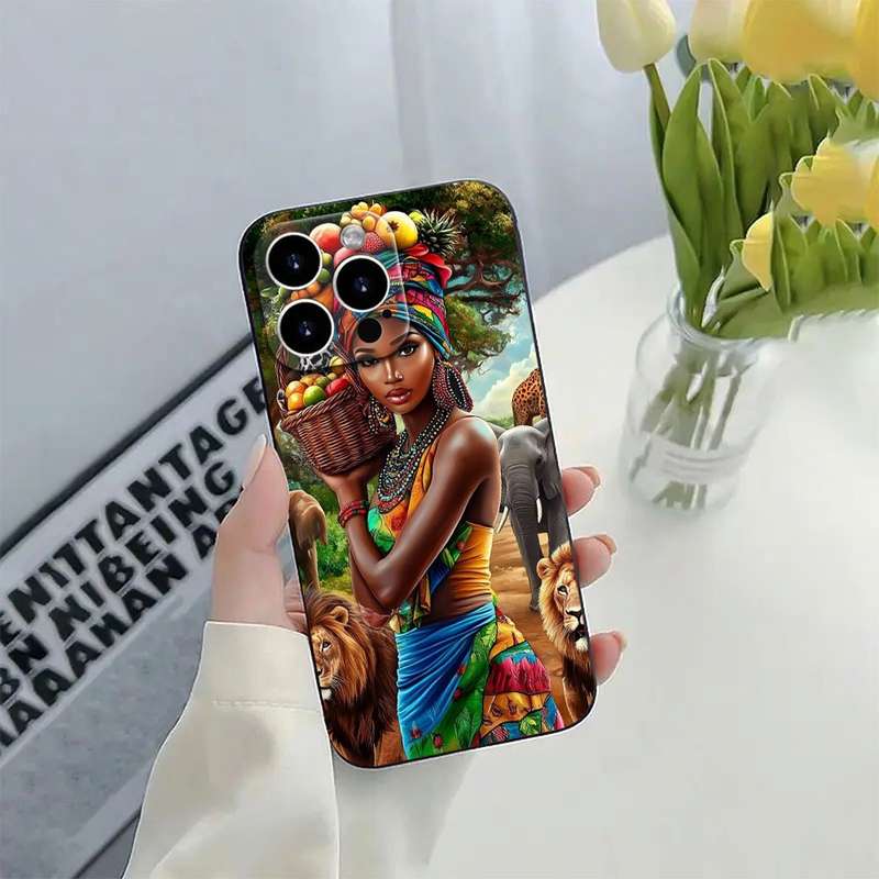 1Pc Black For iPhone 12 Pro Max Elegant African Woman Phone Case