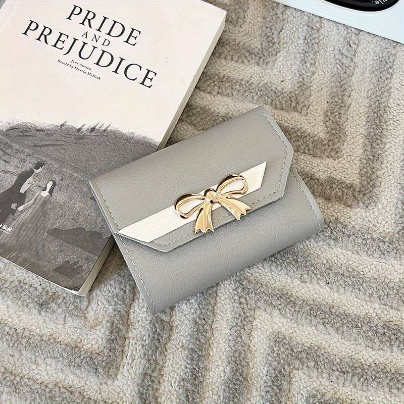 1pc 2025 New Fashion Short Wallet for Women with Magnetic Closure Multiple Card Slots Bowknot De