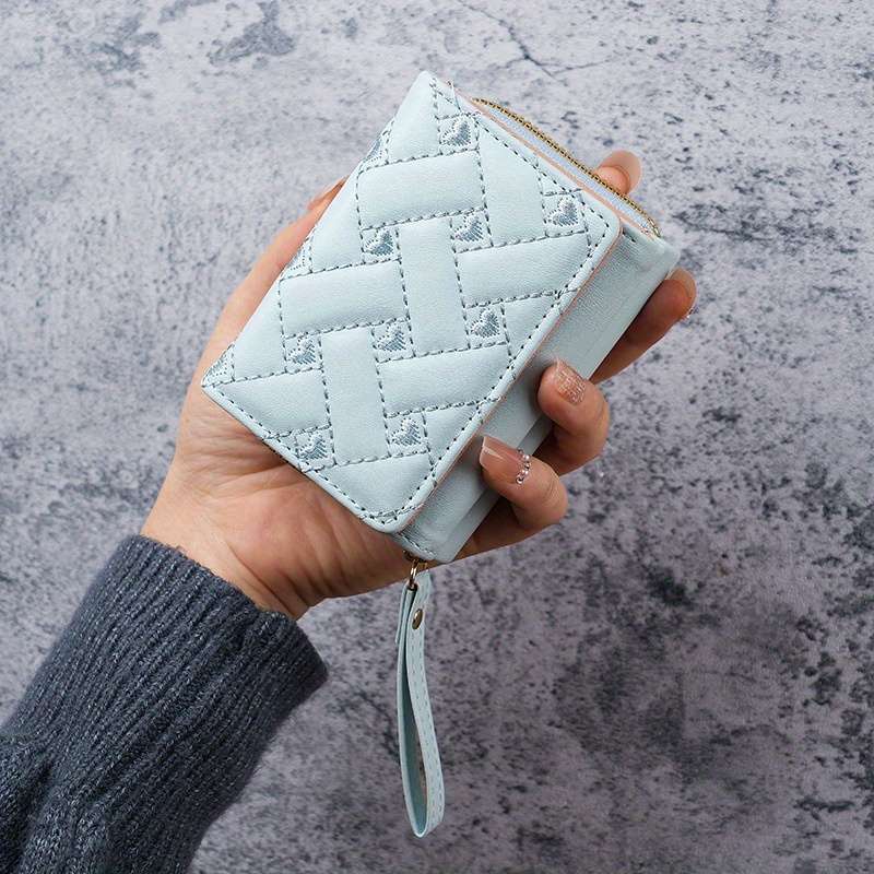 1pc New Korean Style Fashion Heart-Shaped Embroidered Women'S Short Zipper Wallet Clutch Solid Colo