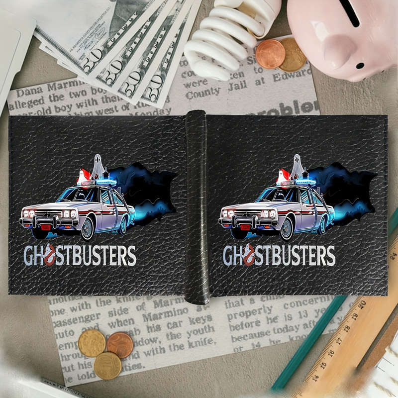 1pc Ghostbusters Inspired Black PU Wallet for Men Casual Style Bi-Fold Design with Card Slots and