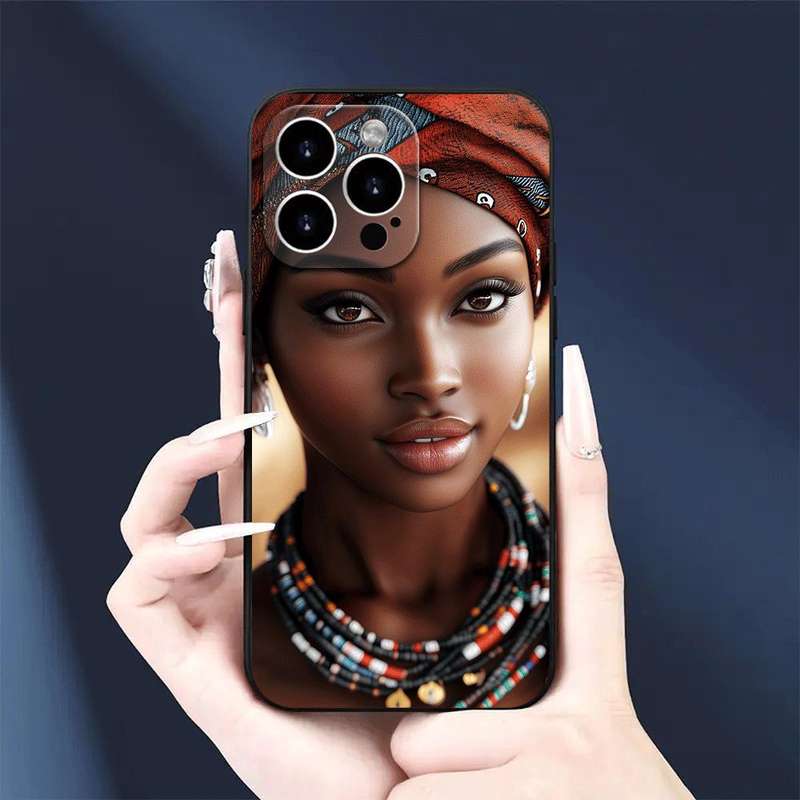 1Pc Black For iPhone 15 African Woman Phone Case