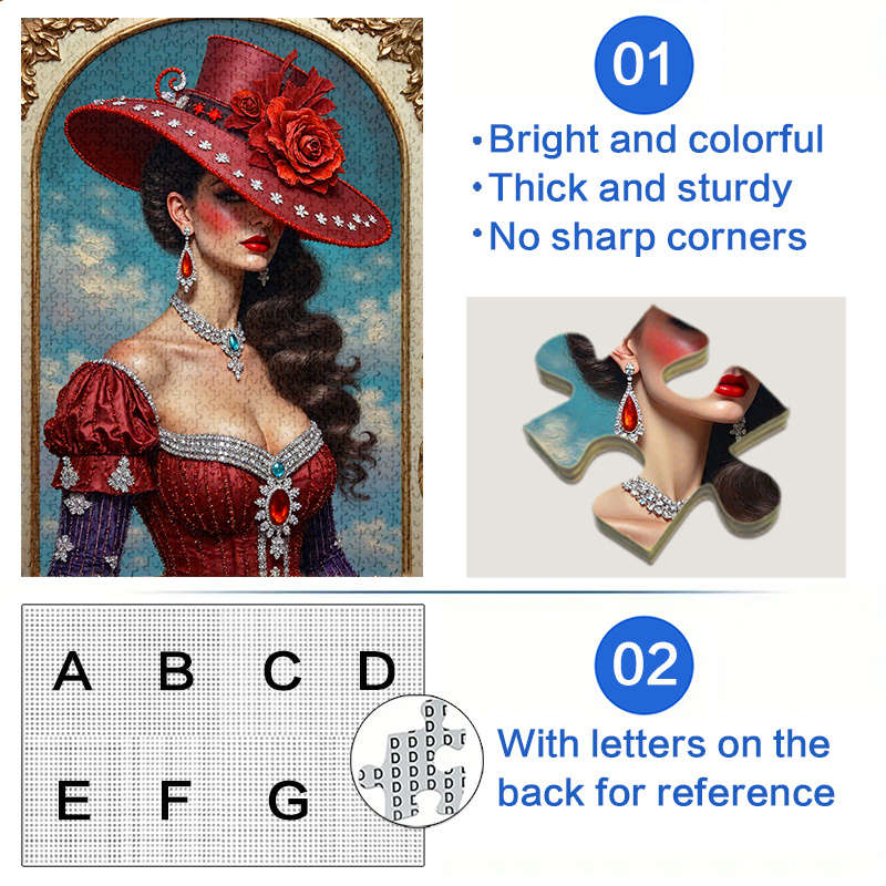1000pcs Red Hat Women'S Paper Jigsaw Puzzle Large Jigsaw Puzzle Toy Adult Game Gift F