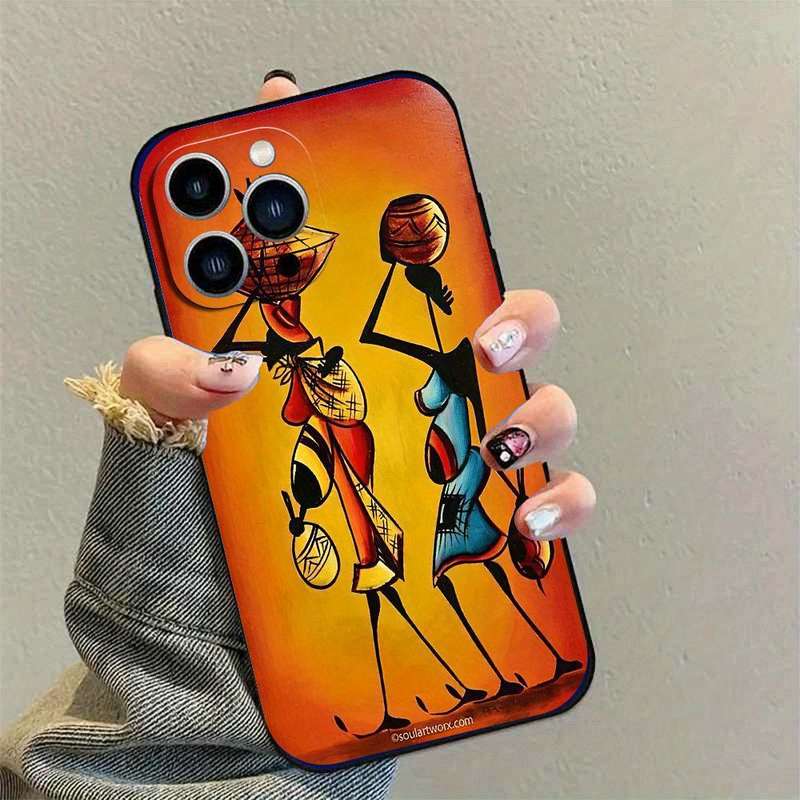 1Pc Black For iPhone 14 Pro Max African Design Phone Case