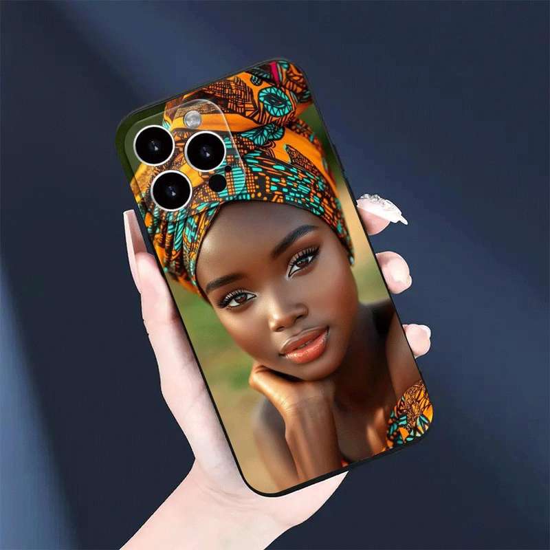 1Pc Black For iPhone 14 Plus African Woman Headwrap Mobile Phone Case