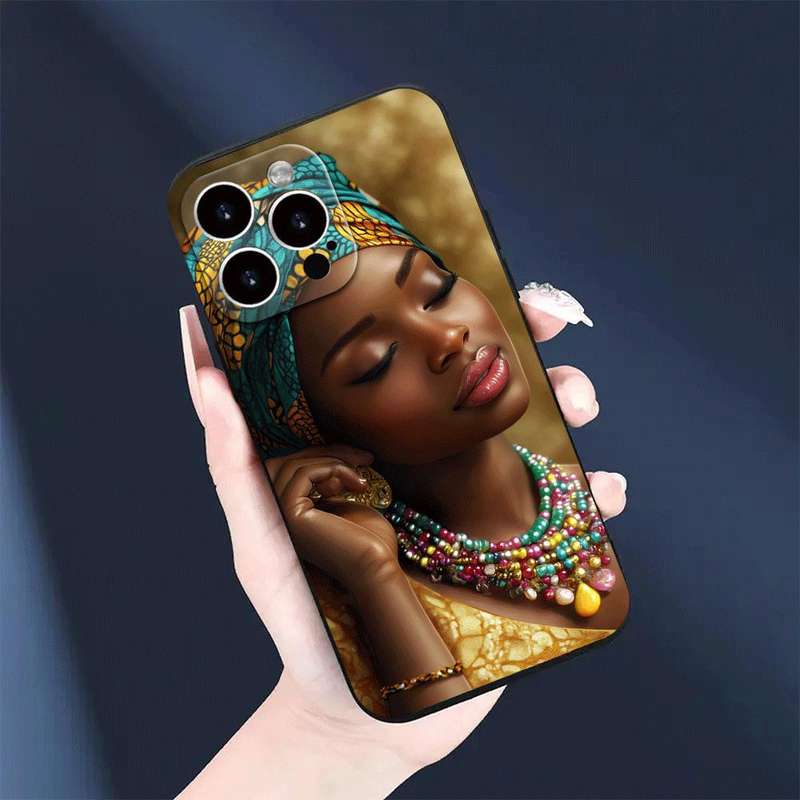 1Pc Black For iPhone 14 Plus Serene African Woman Phone Case