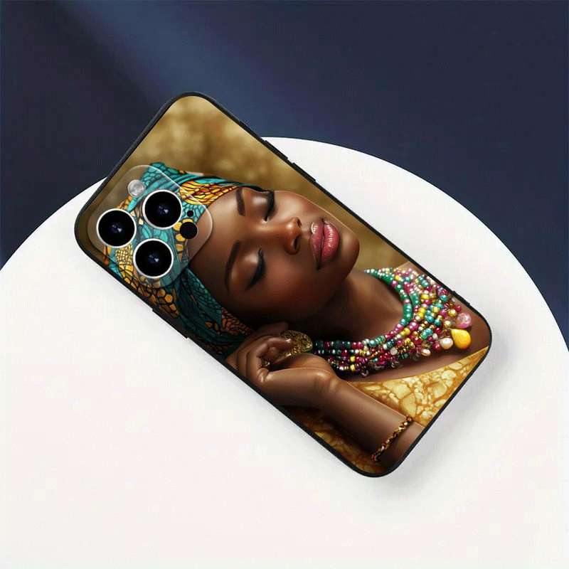 1Pc Black For iPhone 14 Plus Serene African Woman Phone Case