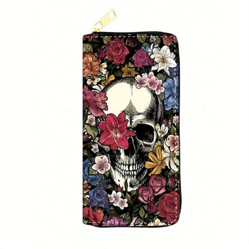 1pc Flower Skull Butterfly PU Wallet Vintage Halloween Wallet Creative Halloween Wallet Skeleton Pr