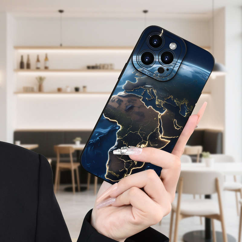 1Pc Black For iPhone 16 Plus Night View of Earth Phone Case