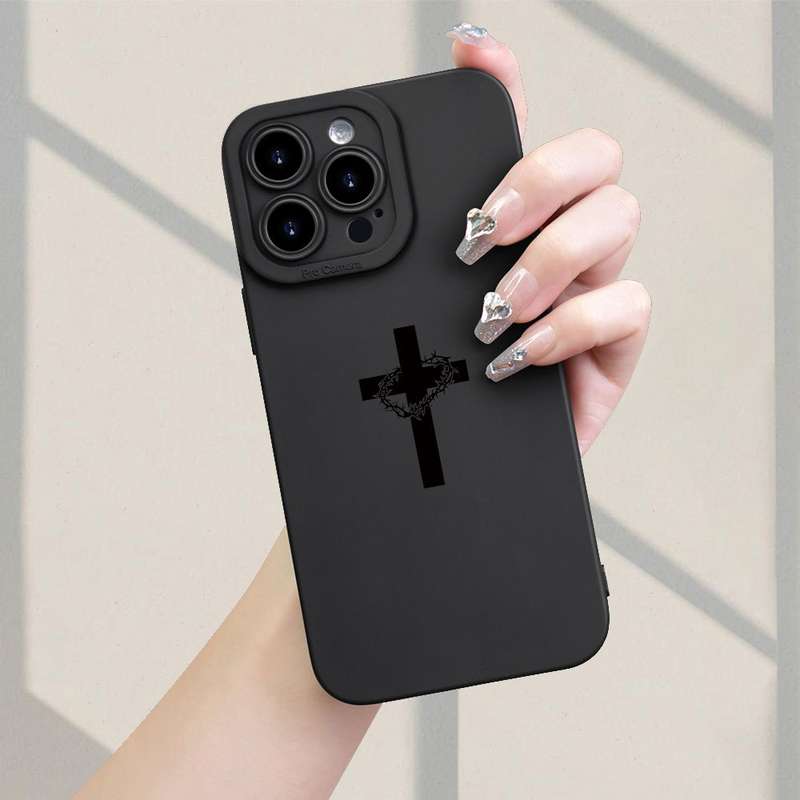 1Pc Black For iPhone 13 Mini Cross Garlands Pattern Phone Case