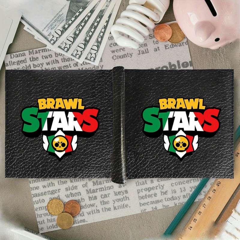 1pc Brawl Stars Men'S Faux Leather Wallet Casual Style Multifunctional Bifold Coin Purse with