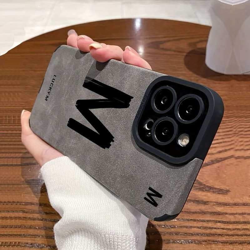 1Pc Black For iPhone 14 Pro Max Letter M Pattern Phone Case