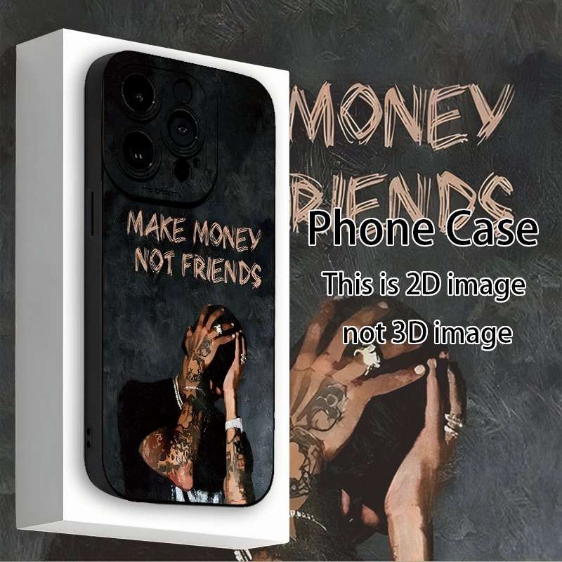 1Pc Black For iPhone 15 Pro Max Make Money Not Friends Phone Case
