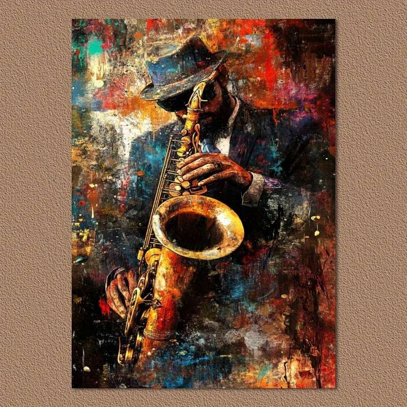1pc  Vibrant Saxophone Player Canvas Wall Art Expressive Musician Poster for Home Decor High-