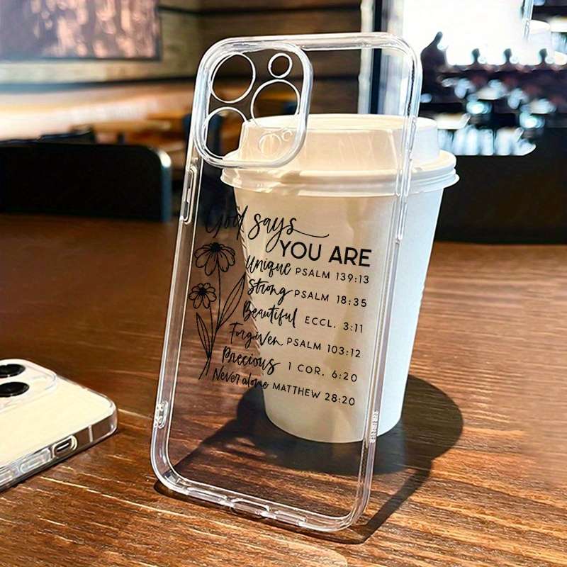 1Pc Transparent For iPhone 15 Pro Max Jesus Floral Slogan Phone Case