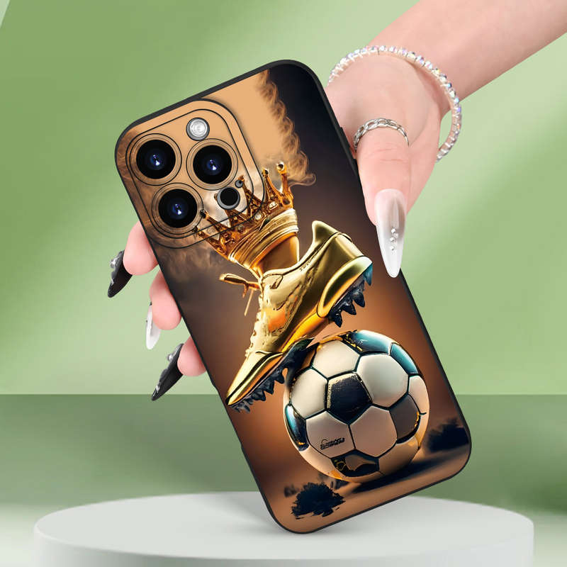 1Pc Black For iPhone XR Crown Golden Boot Soccer Phone Case