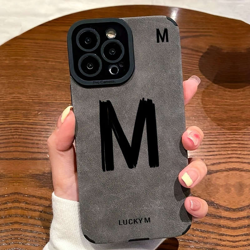 1Pc Black For iPhone 14 Pro Max Letter M Pattern Phone Case