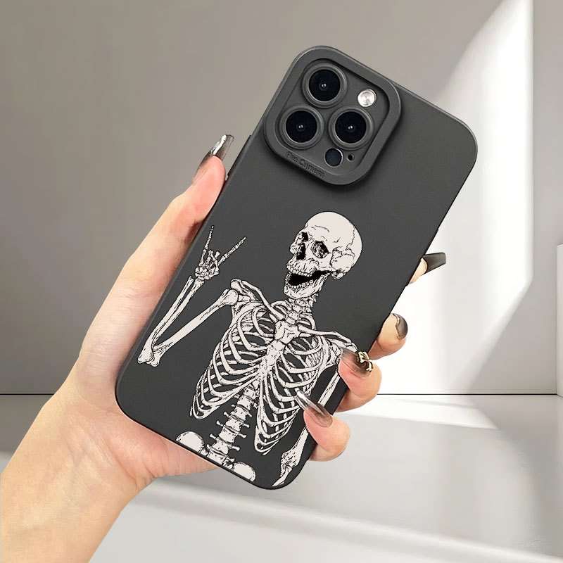 1Pc Black For iPhone XR Skeleton Biye Pattern Phone Case