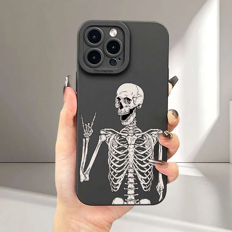 1Pc Black For iPhone XR Skeleton Biye Pattern Phone Case