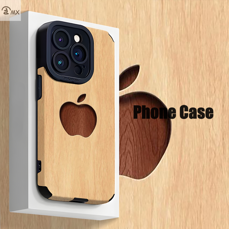 1Pc Mixed Color  For iPhone 12 Pro Apple Logo Wood Grain Phone Case