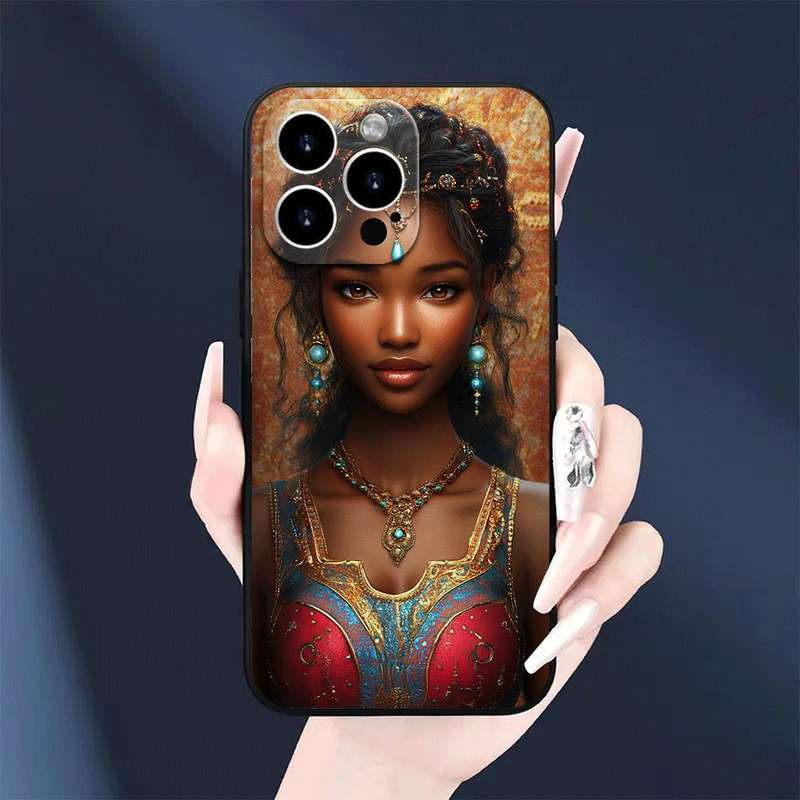 1Pc Black For iPhone 15 Pro African Woman Traditional Dress Phone Case