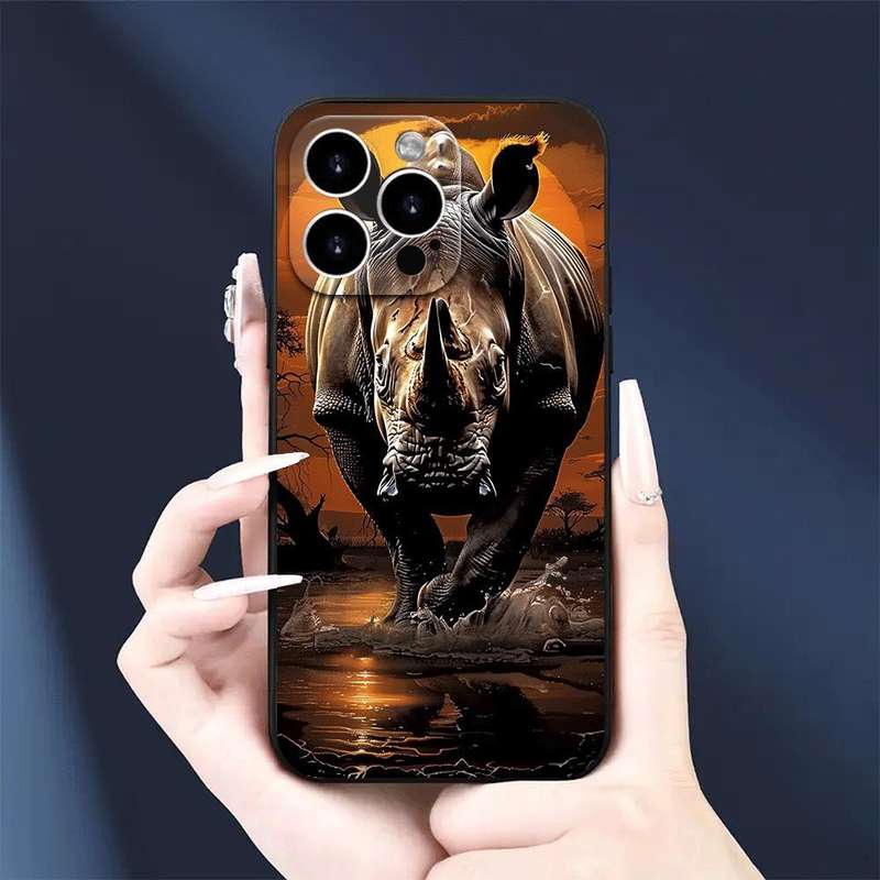 1Pc Black For iPhone 15 Pro Max African Animals Phone Case