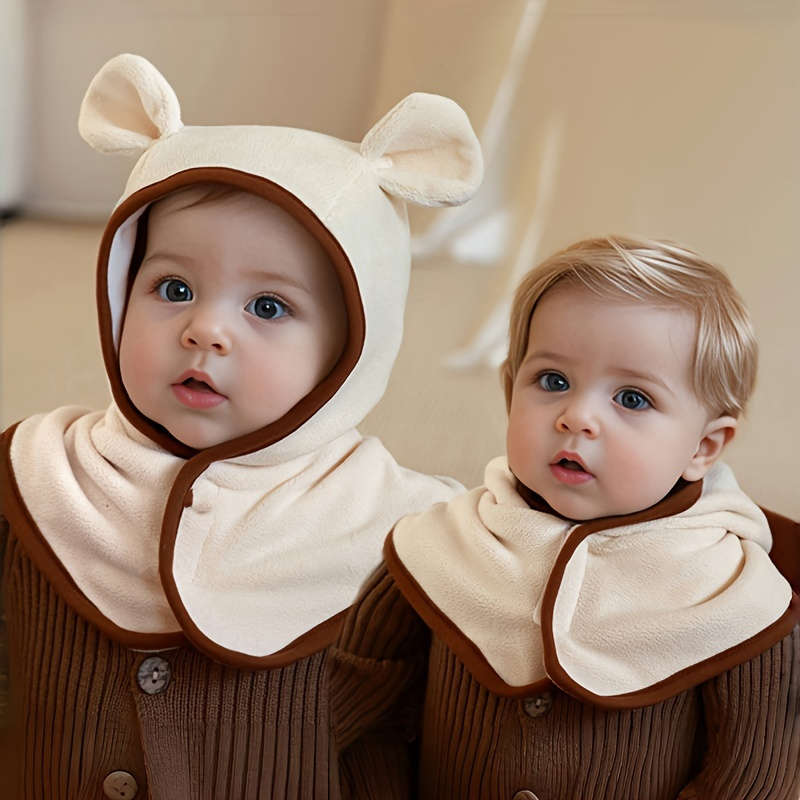 Winter Hat Color Button Bear Scarf And Hat In One   Brown