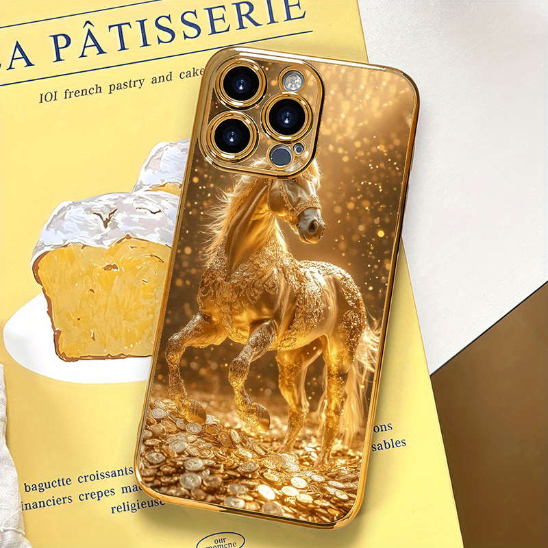 1Pc Golden For iPhone 12 Pro Max Golden Coin And Horse Phone Case