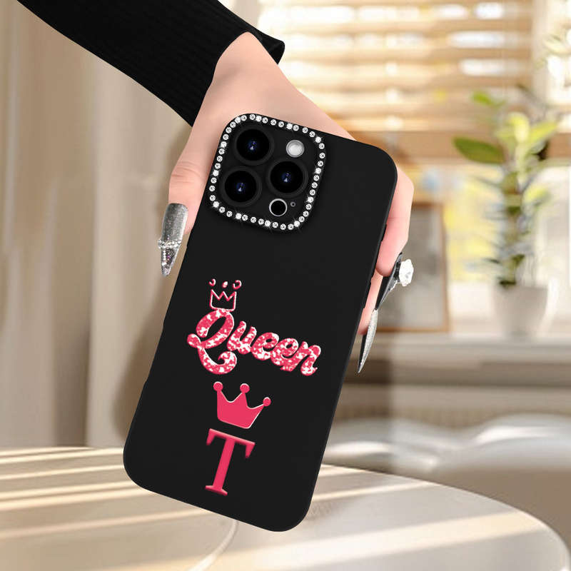 1Pc Black For iPhone 12 Mini Letter T Print Phone Case
