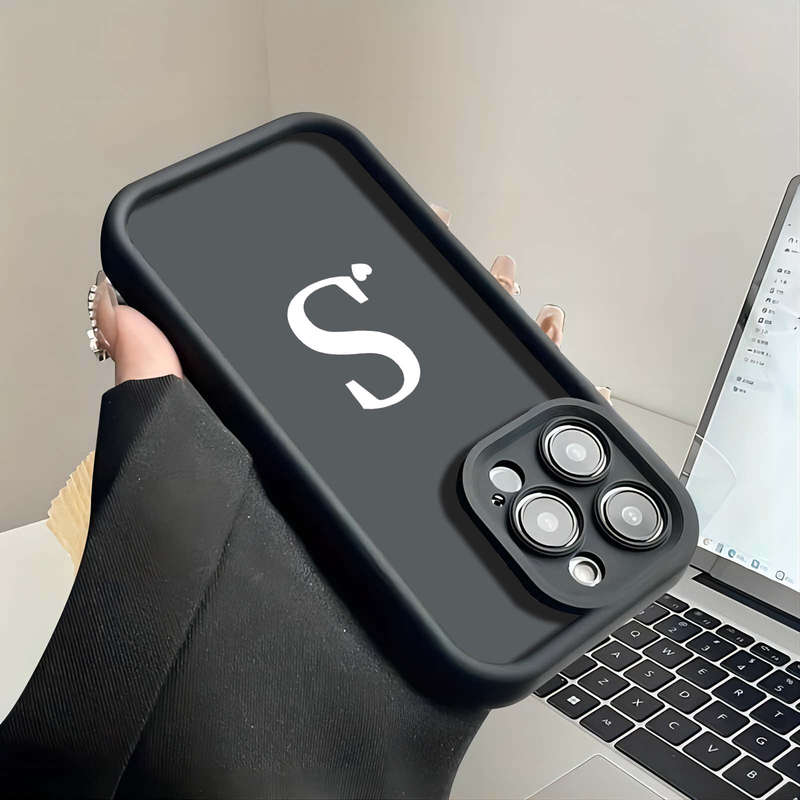 1Pc Black For iPhone 13 Pro Max English Letter Pattern Phone Case